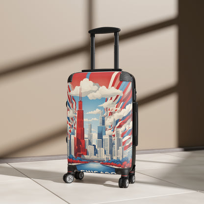 Chicago Rising: Patriotic Skyline Art, Vibrant Travel Poster Vintage Travel Poster
