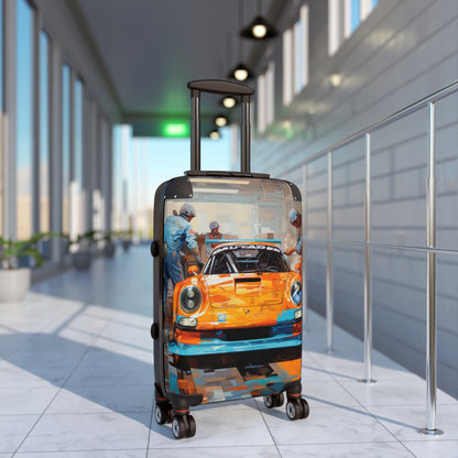 Pit Stop Perfection: Orange Porsche Racing Car, High-Performance Motorsport Preparation