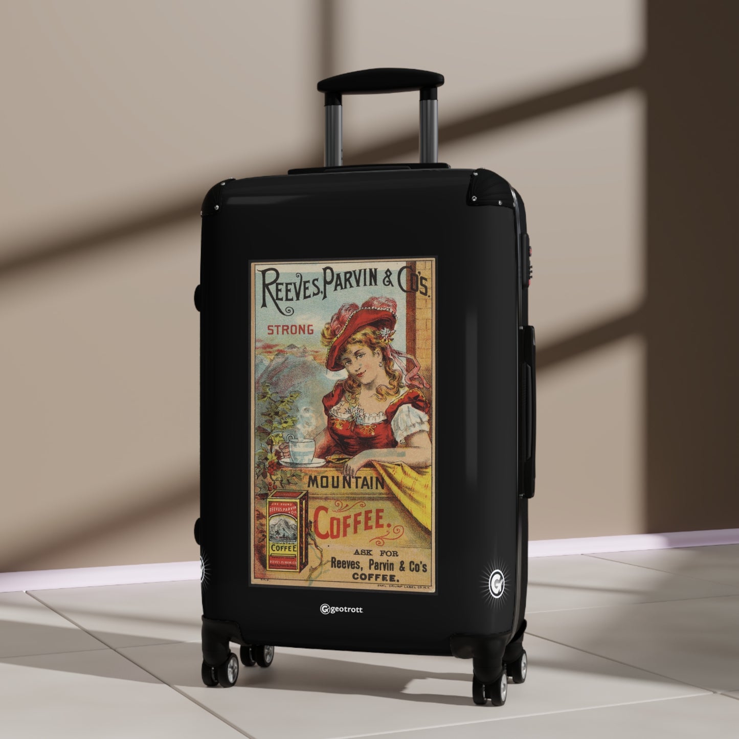 Reeves, Parvin & Co's strong Mountain Coffee Vintage Posters Retro Ad Luggage Bag Rolling Suitcase Spinner