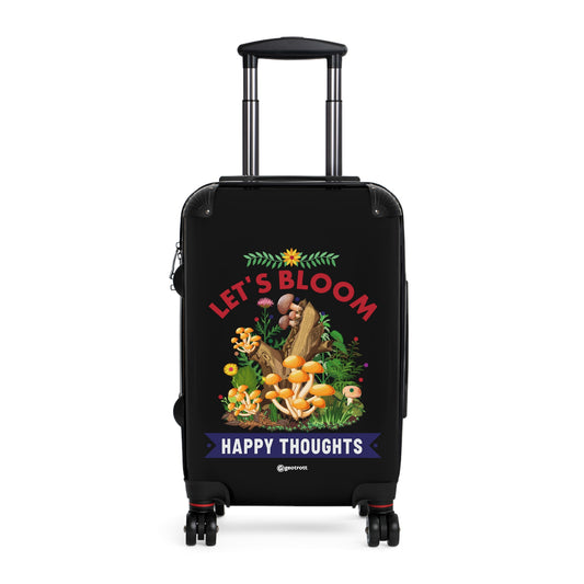 Let'S Bloom Happy Thoughts Mushrooms Chroom Funny Inspirational Luggage Bag Rolling Suitcase Spinner
