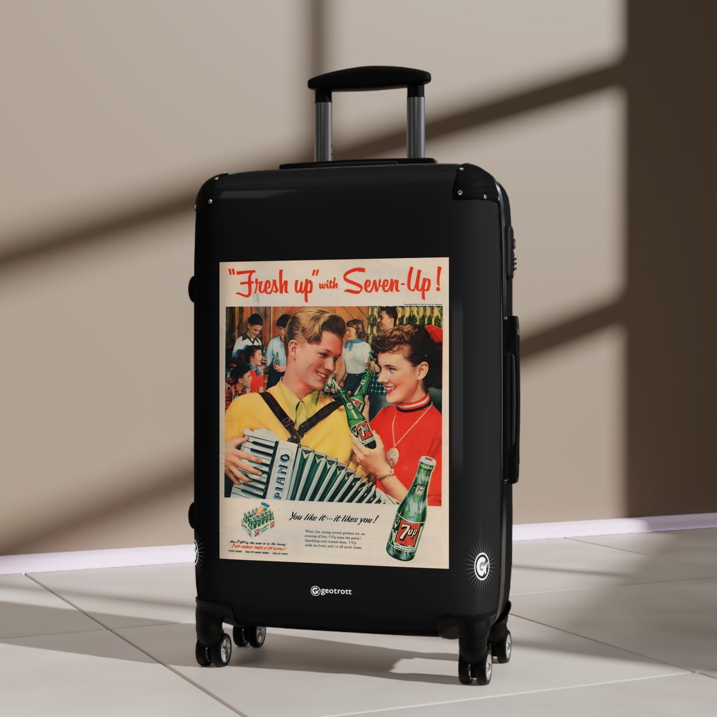 Fresh up with 7Up Soda Drink Vintage Posters Retro Ad Luggage Bag Rolling Suitcase Spinner