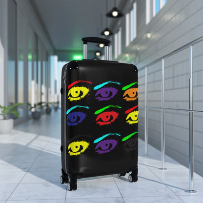 Geotrott Warhol Eyes Juan Benson Art Cabin Suitcase Almacenamiento extendido Asa telescópica ajustable Doble rueda Carcasa rígida de policarbonato Cerradura incorporada