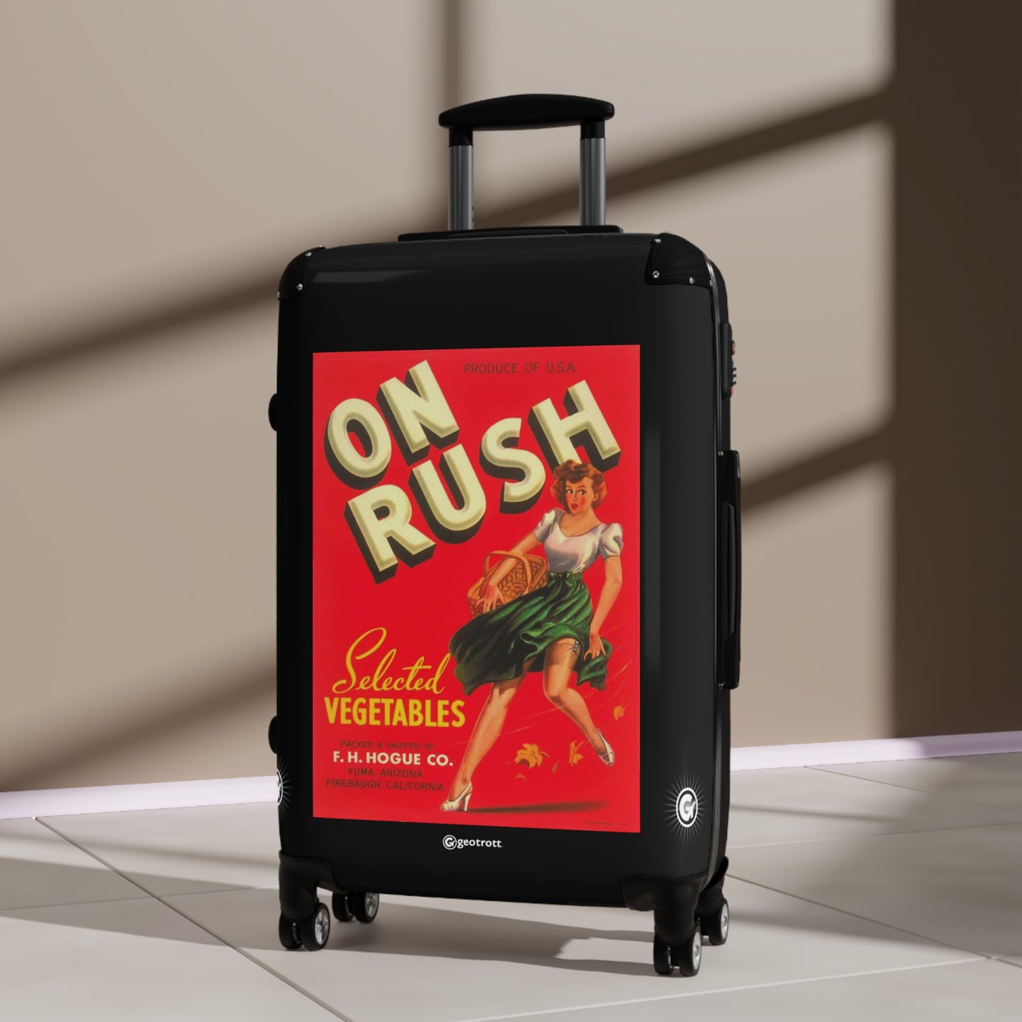 On Rush Selected Vegetables Vintage Posters Retro Ad Luggage Bag Rolling Suitcase Spinner