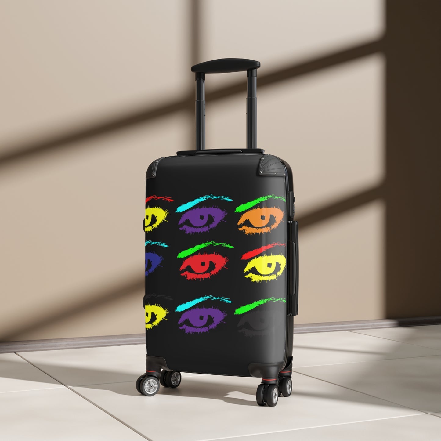 Geotrott Warhol Eyes Juan Benson Art Cabin Suitcase Almacenamiento extendido Asa telescópica ajustable Doble rueda Carcasa rígida de policarbonato Cerradura incorporada