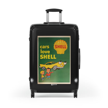 Car Loves Shell Gasoline Vintage Posters Retro Ad Luggage Bag Rolling Suitcase Spinner