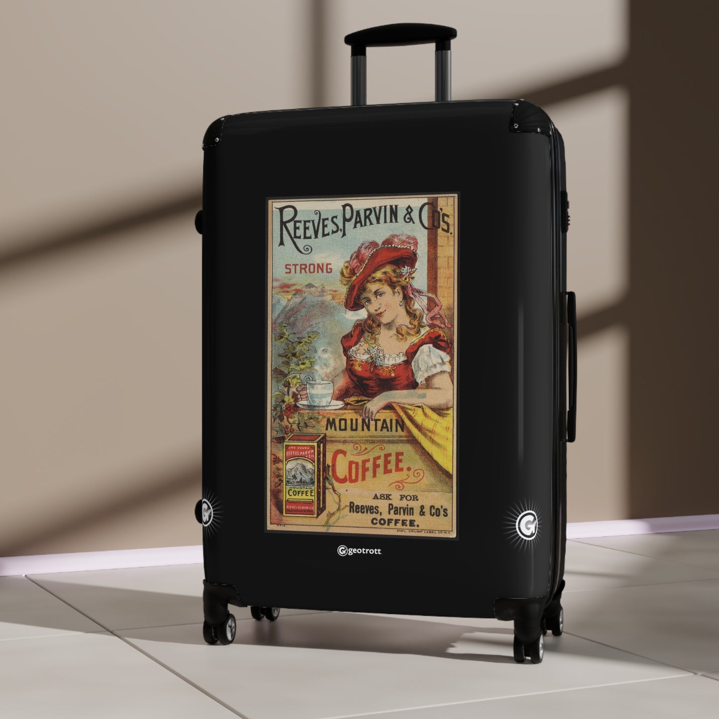 Reeves, Parvin & Co's strong Mountain Coffee Vintage Posters Retro Ad Luggage Bag Rolling Suitcase Spinner