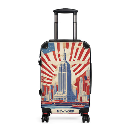 New York City's Patriotic Skyline: Vintage Americana Poster, Empire State Building Art Vintage Travel Poster