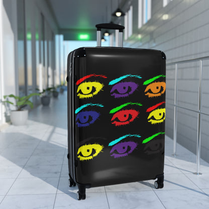 Geotrott Warhol Eyes Juan Benson Art Cabin Suitcase Almacenamiento extendido Asa telescópica ajustable Doble rueda Carcasa rígida de policarbonato Cerradura incorporada