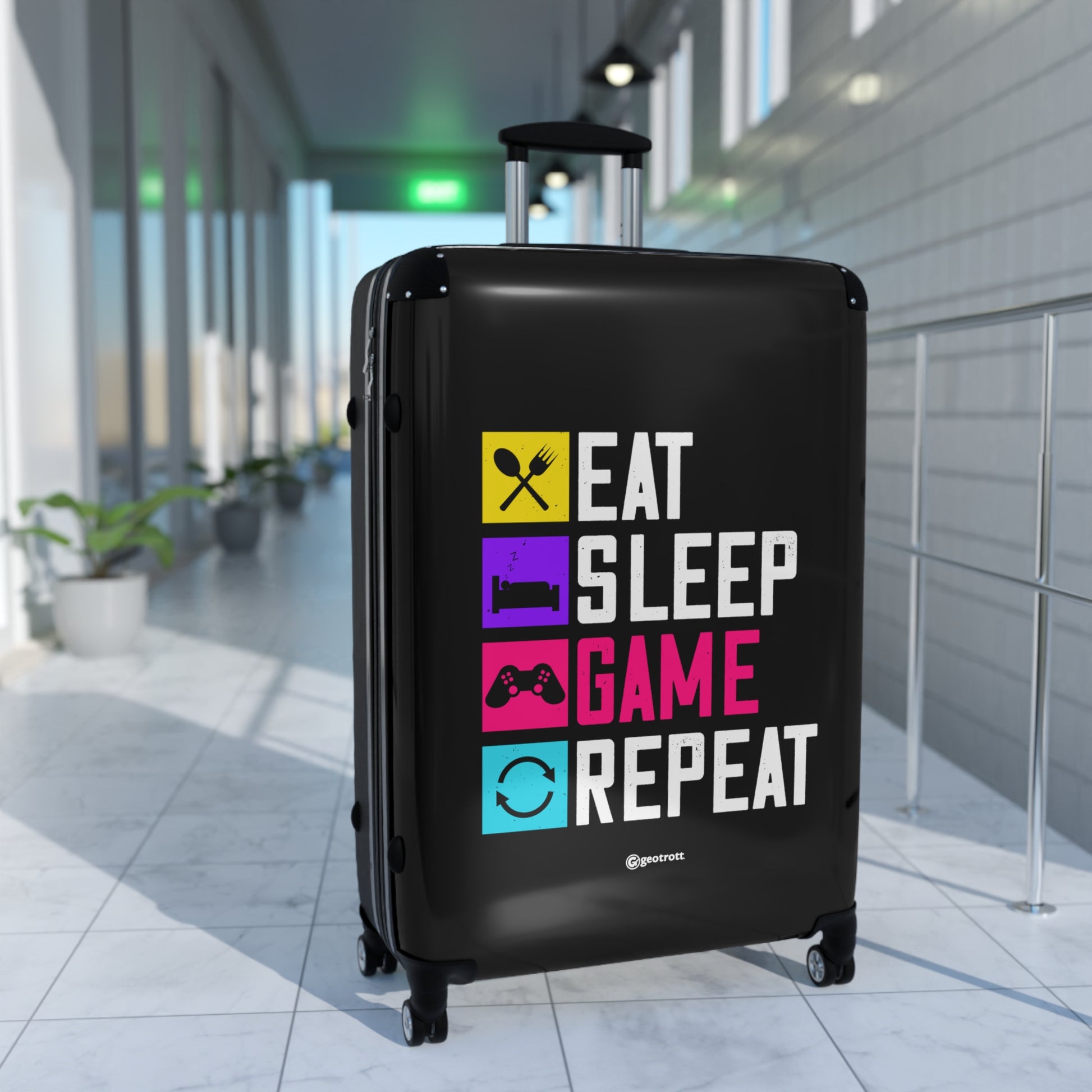 Eat Sleep Game Repeat 2 Gamer Gaming Suitcase-Bags-Geotrott