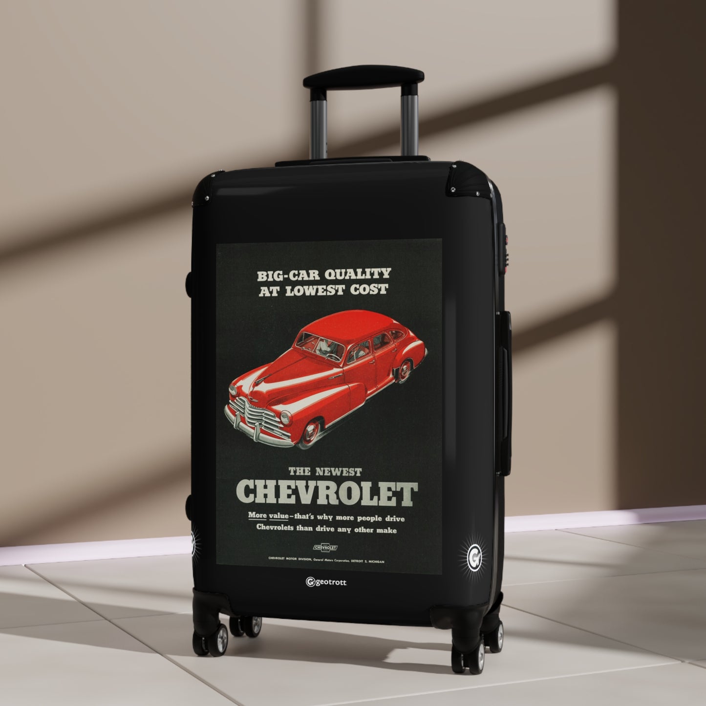 Big Car Quality at Lowest Cost Chevrolet Vintage Posters Retro Ad Luggage Bag Rolling Suitcase Spinner