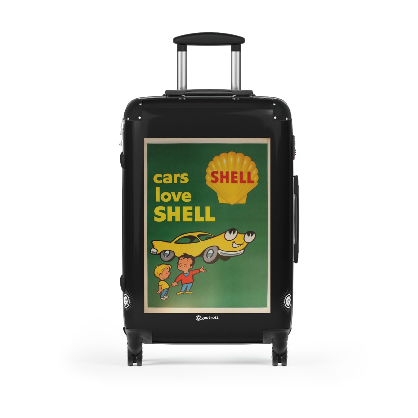 Car Loves Shell Gasoline Vintage Posters Retro Ad Luggage Bag Rolling Suitcase Spinner