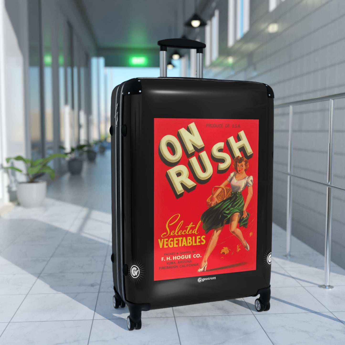 On Rush Selected Vegetables Vintage Posters Retro Ad Luggage Bag Rolling Suitcase Spinner