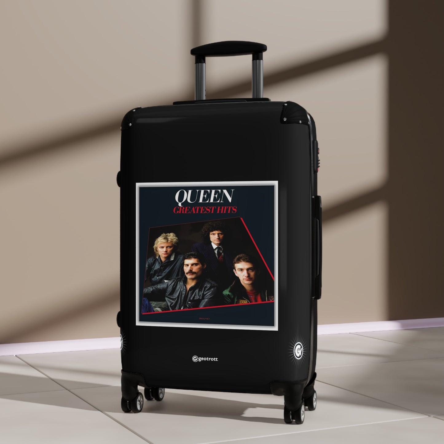 Queen Greatest Hits Eighties Music Album Luggage Bag Rolling Suitcase Spinner