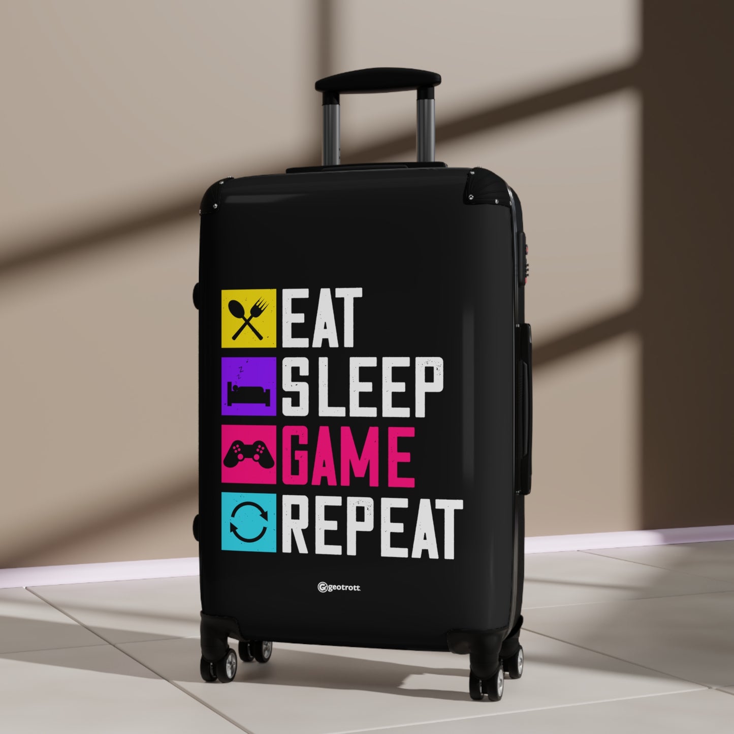 Eat Sleep Game Repeat 2 Gamer Gaming Suitcase-Bags-Geotrott