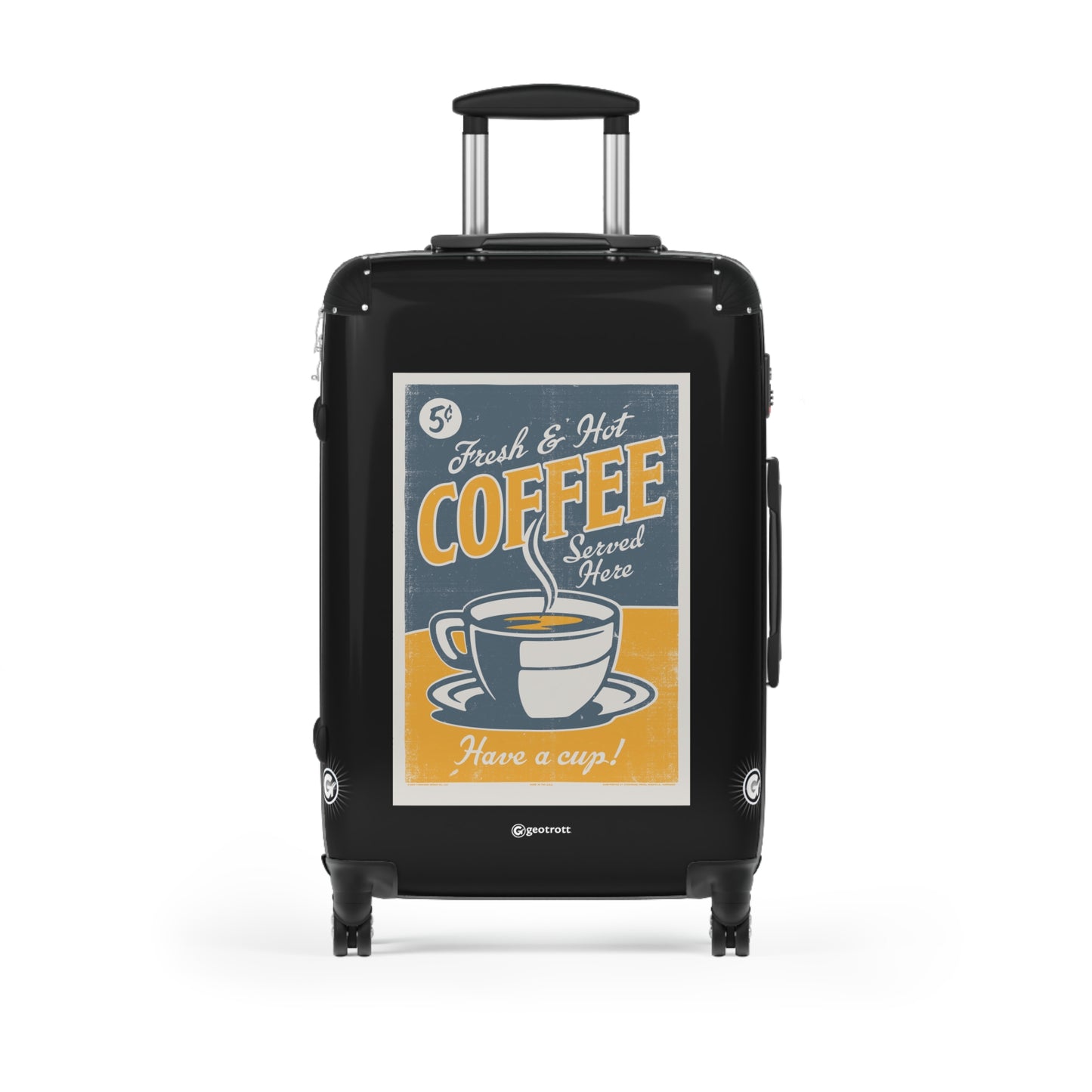 Fresh & Hot Coffee Served Here Have a Cup Vintage Posters Retro Ad Luggage Bag Rolling Suitcase Spinner