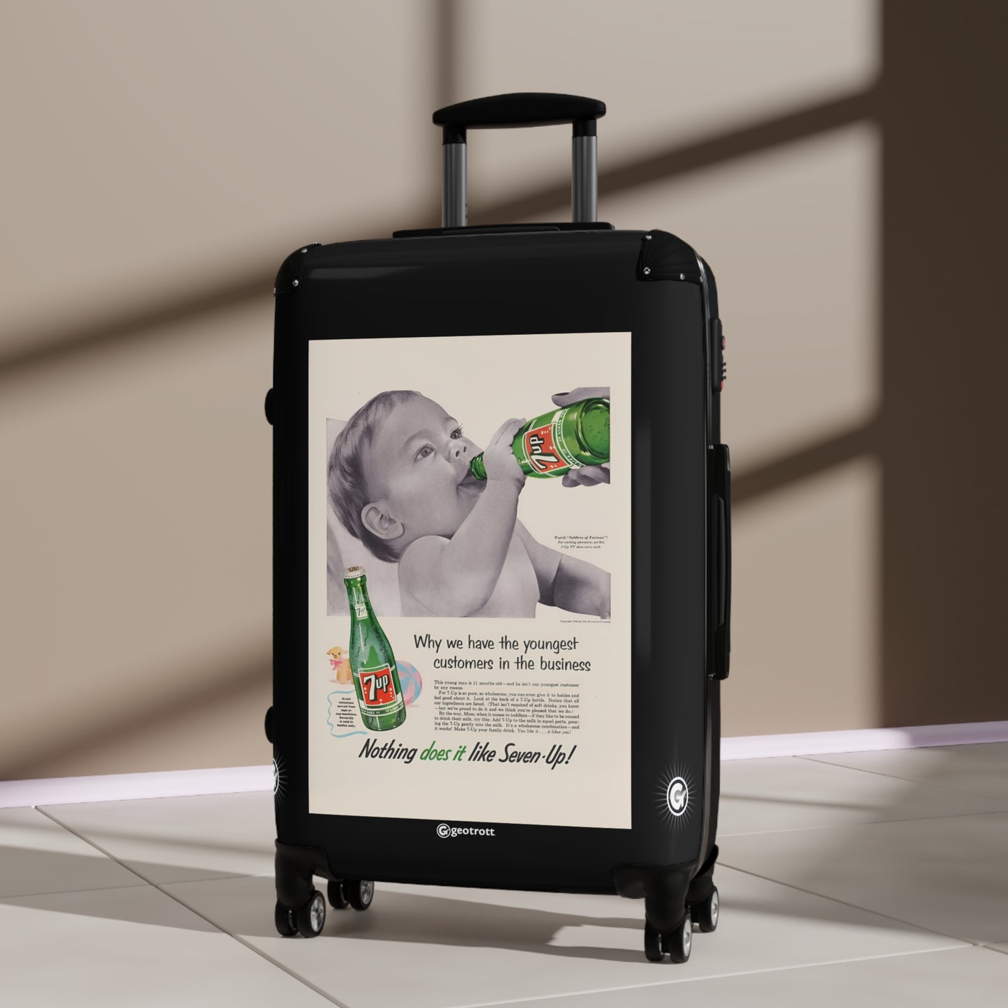 Nothing does it like SevenUp 7Up Soda Drink Vintage Posters Retro Ad Luggage Bag Rolling Suitcase Spinner