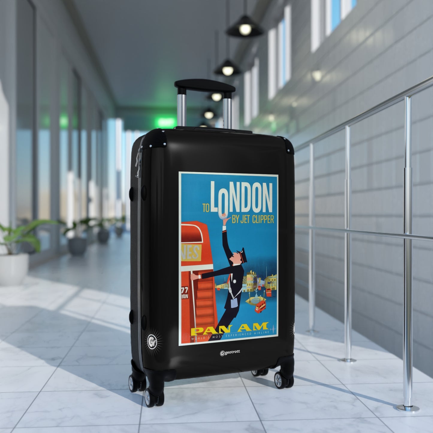 Pan Am To London by Jet Clipper Vintage Posters Retro Ad Luggage Bag Rolling Suitcase Spinner