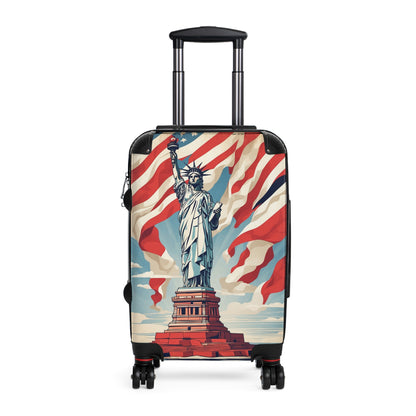 Lady Liberty's Patriotic Stand: Vintage American Flag Poster, Statue of Liberty Retro Artwork Vintage Travel Poster