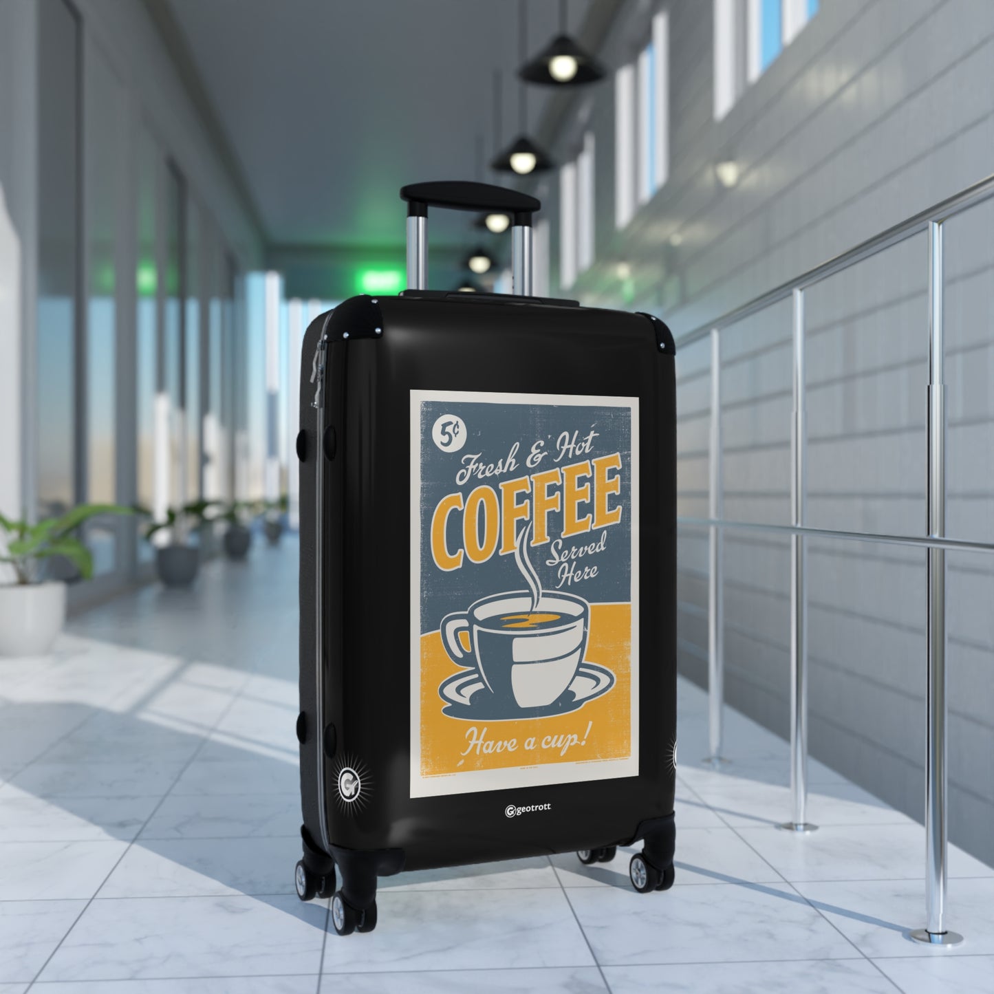 Fresh & Hot Coffee Served Here Have a Cup Vintage Posters Retro Ad Luggage Bag Rolling Suitcase Spinner