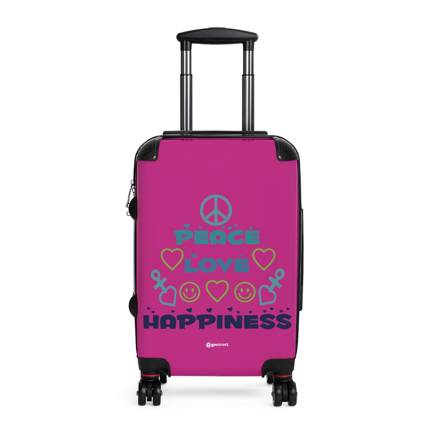 Emotive Inspirational Peace Love and Happiness Pink Luggage Bag Rolling Suitcase Spinner