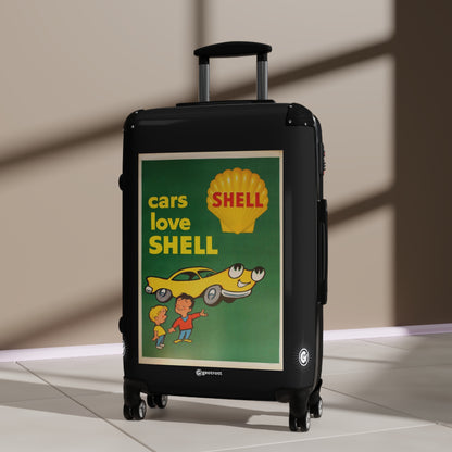 Car Loves Shell Gasoline Vintage Posters Retro Ad Luggage Bag Rolling Suitcase Spinner