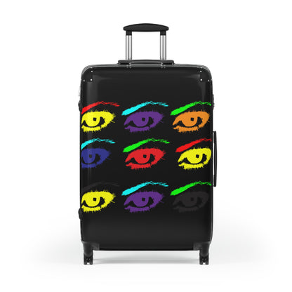 Geotrott Warhol Eyes Juan Benson Art Cabin Suitcase Almacenamiento extendido Asa telescópica ajustable Doble rueda Carcasa rígida de policarbonato Cerradura incorporada