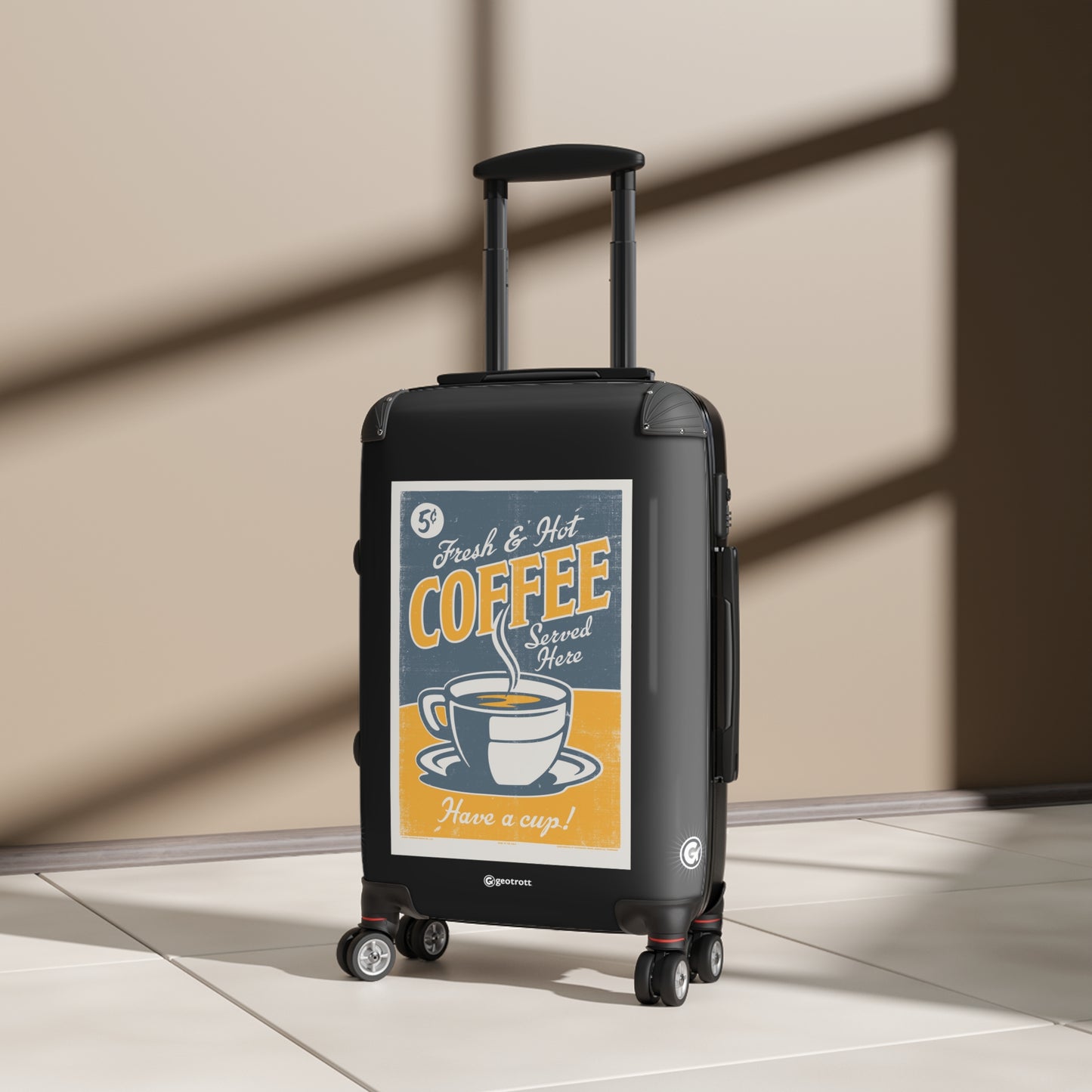 Fresh & Hot Coffee Served Here Have a Cup Vintage Posters Retro Ad Luggage Bag Rolling Suitcase Spinner