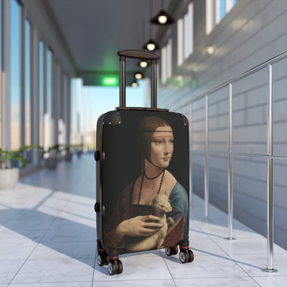 Getrott The Lady with an Ermine by Leonardo Da Vinci Black Cabin Suitcase Extended Storage Adjustable Telescopic Handle Double wheeled Polycarbonate Hard-shell Built-in Lock-Bags-Geotrott