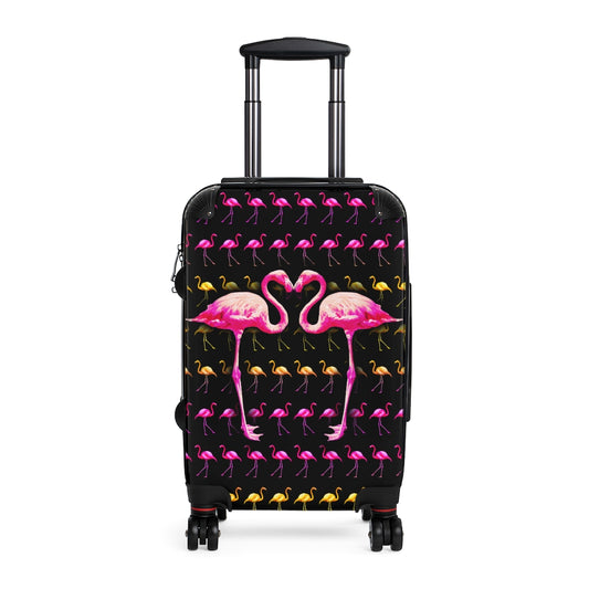 Getrott Pink Flamingos Kissing Black Cabin Luggage Extended Storage Adjustable Telescopic Handle Double wheeled Polycarbonate Hard-shell Built-in Lock-Bags-Geotrott