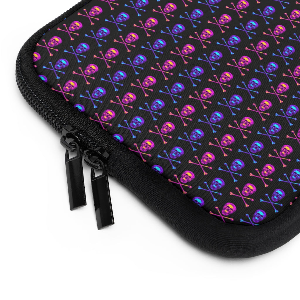 Getrott Pink Blue Skull and Bones Pattern Black Laptop Sleeve-Laptop Sleeve-Geotrott