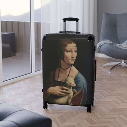 Getrott The Lady with an Ermine by Leonardo Da Vinci Black Cabin Suitcase Extended Storage Adjustable Telescopic Handle Double wheeled Polycarbonate Hard-shell Built-in Lock-Bags-Geotrott