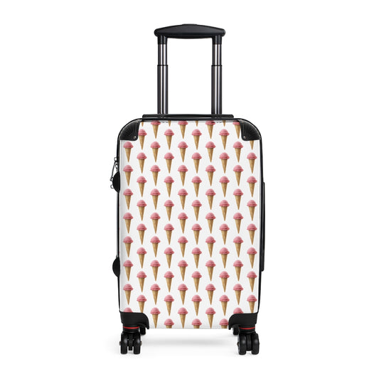 Getrott Ice Cream Cone Pink Print Pattern Cabin Suitcase Inner Pockets Extended Storage Adjustable Telescopic Handle Inner Pockets Double wheeled Polycarbonate Hard-shell Built-in Lock