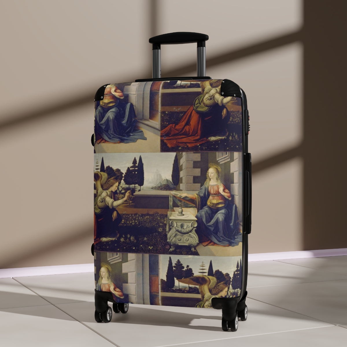 Getrott Annunciation by Leonardo Da Vinci Black Cabin Suitcase Extended Storage Adjustable Telescopic Handle Double wheeled Polycarbonate Hard-shell Built-in Lock-Bags-Geotrott