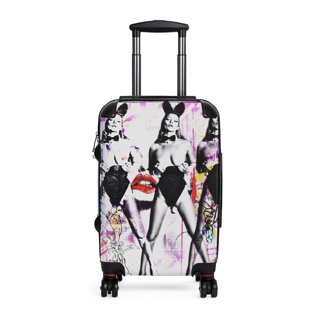 Getrott Eddy Bogaert Graffiti Art Girl Face Kate Moss Bunny Cabaret Cabin Suitcase Extended Storage Adjustable Telescopic Handle Double wheeled Polycarbonate Hard-shell Built-in Lock-Bags-Geotrott
