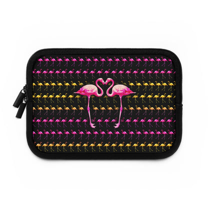 Getrott Pink Yellow Flamingos Kissing Pattern Black Laptop Sleeve-Laptop Sleeve-Geotrott