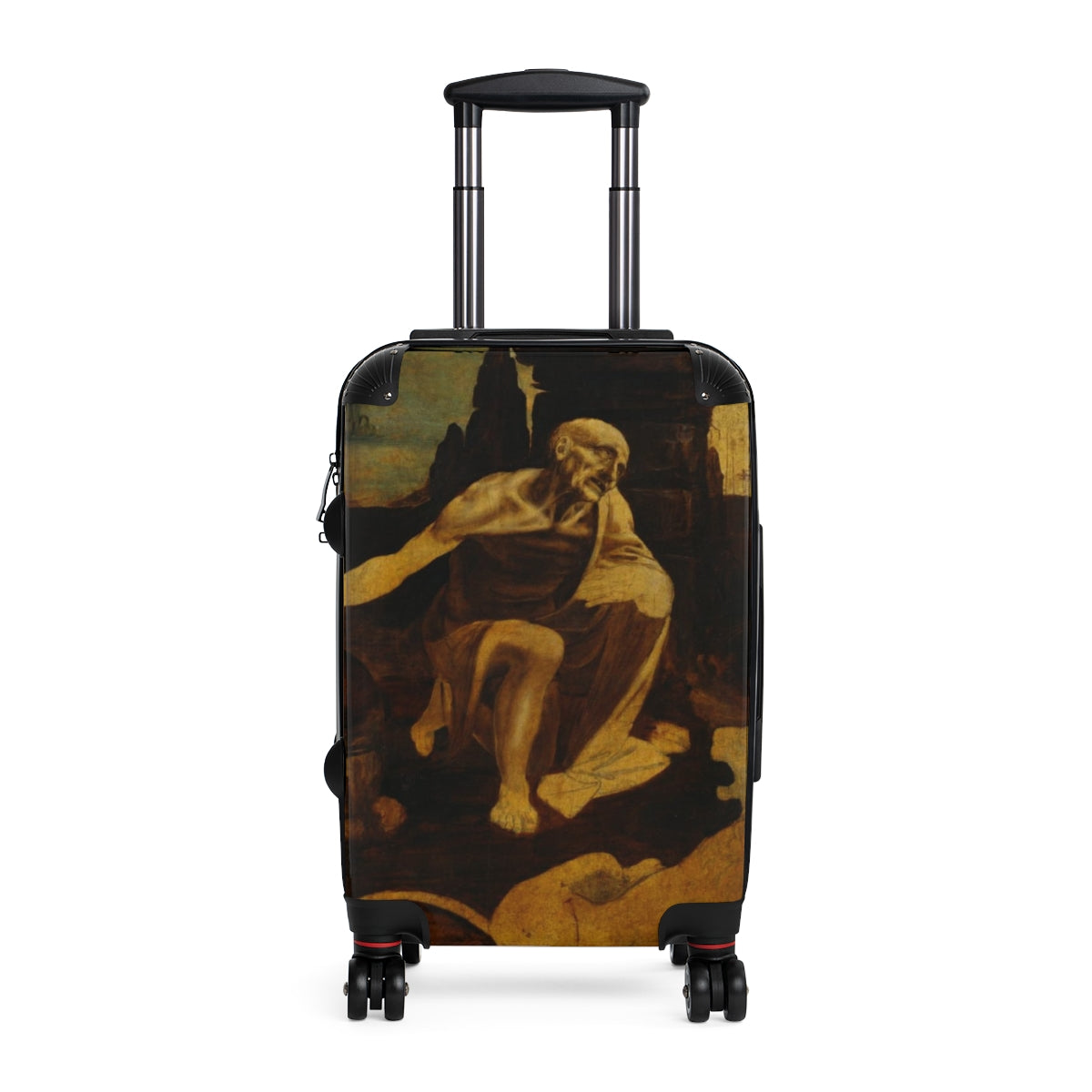 Getrott Saint Jerome in the Wilderness by Leonardo Da Vinci Black Cabin Suitcase Extended Storage Adjustable Telescopic Handle Double wheeled Polycarbonate Hard-shell Built-in Lock-Bags-Geotrott