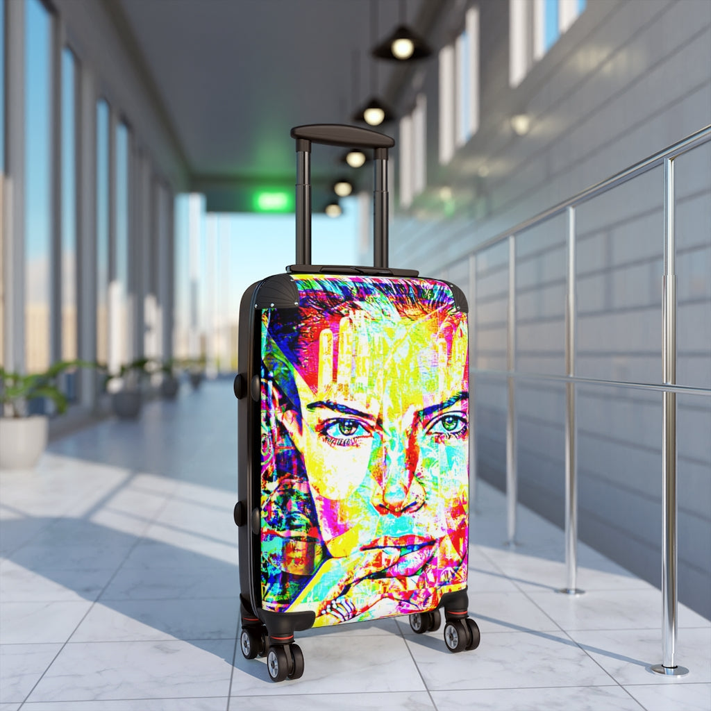 Getrott Isabella Face Graffiti Art Cabin Suitcase Inner Pockets Extended Storage Adjustable Telescopic Handle Inner Pockets Double wheeled Polycarbonate Hard-shell Built-in Lock