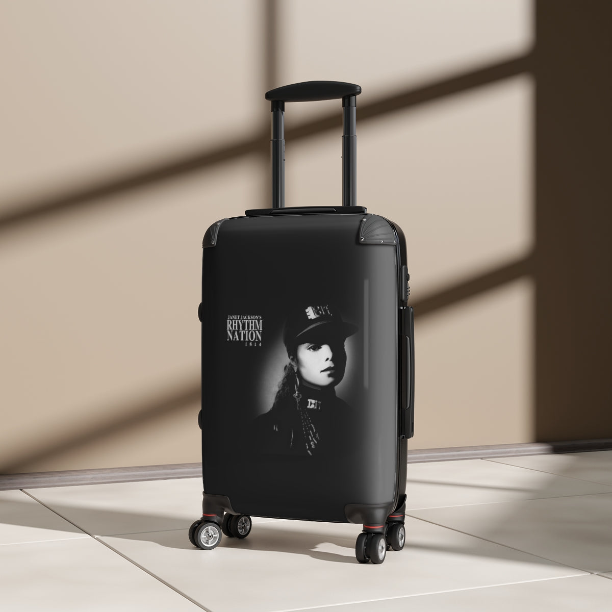 Getrott Janet Jackson Rhytm Nation 1814 Black Cabin Suitcase Extended Storage Adjustable Telescopic Handle Double wheeled Polycarbonate Hard-shell Built-in Lock-Bags-Geotrott