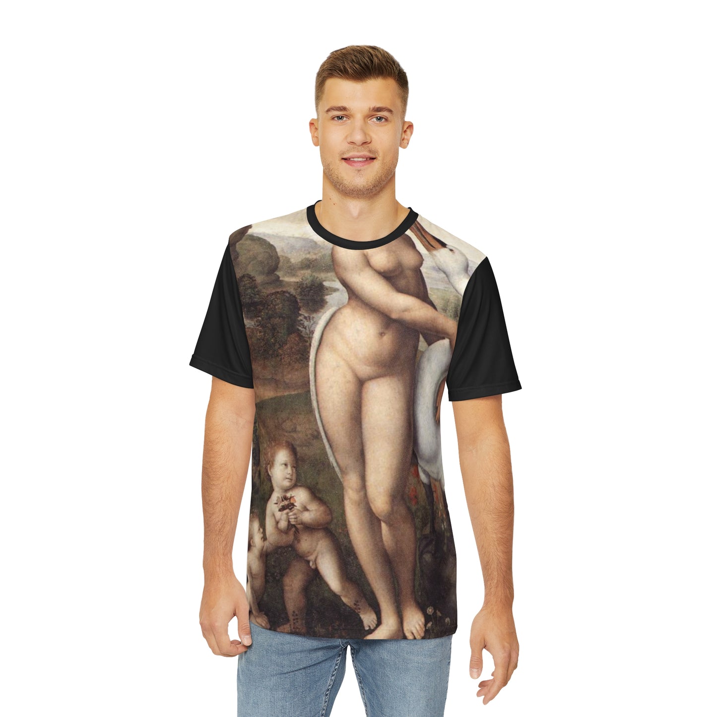 Leonardo da Vinci Painting Leda and the Swan 1510-1515 Classic Art Men's Polyester Tee (AOP)-All Over Prints-Geotrott