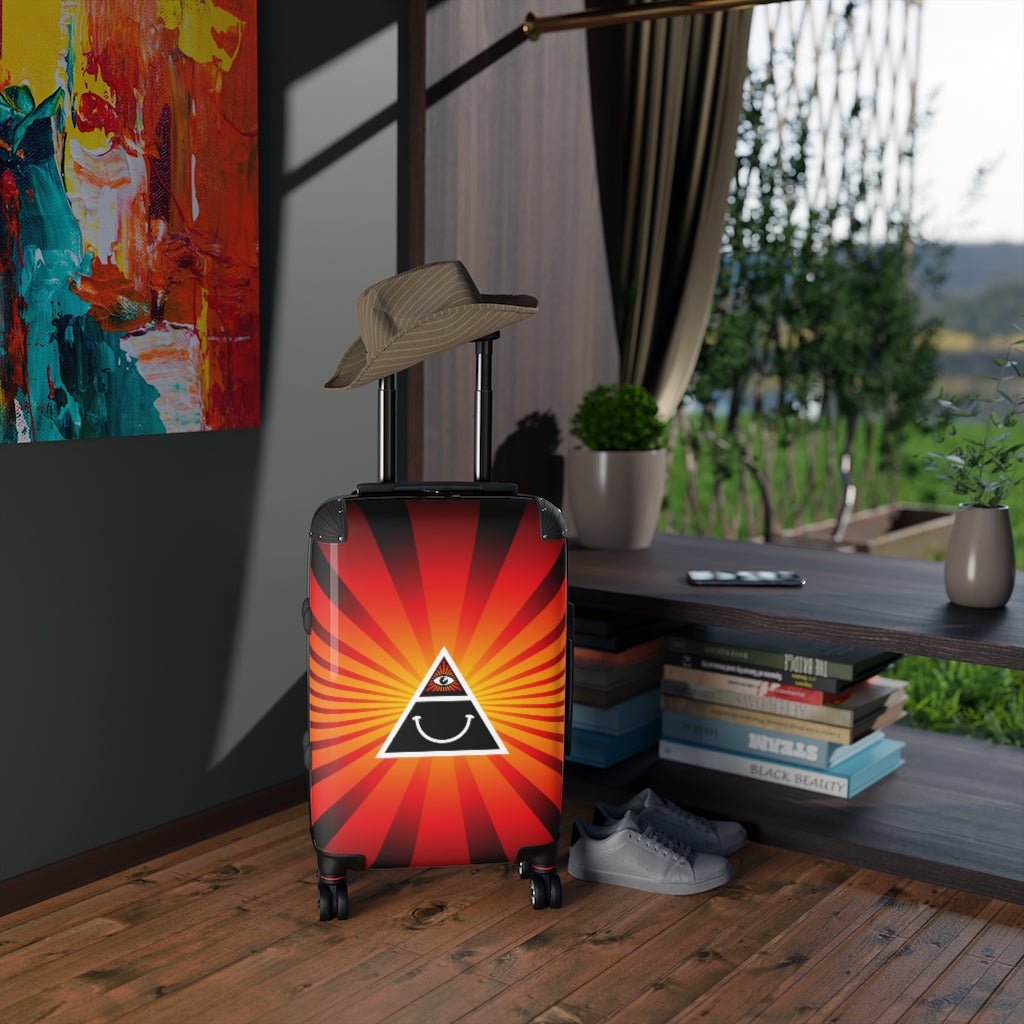 Getrott Illuminati Triangle Happy Face Red Cabin Suitcase Inner Pockets Extended Storage Adjustable Telescopic Handle Inner Pockets Double wheeled Polycarbonate Hard-shell Built-in Lock