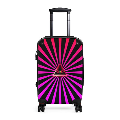 Getrott Pink Illuminati Eye with Rays Art Cabin Luggage Inner Pockets Extended Storage Adjustable Telescopic Handle Inner Pockets Double wheeled Polycarbonate Hard-shell Built-in Lock