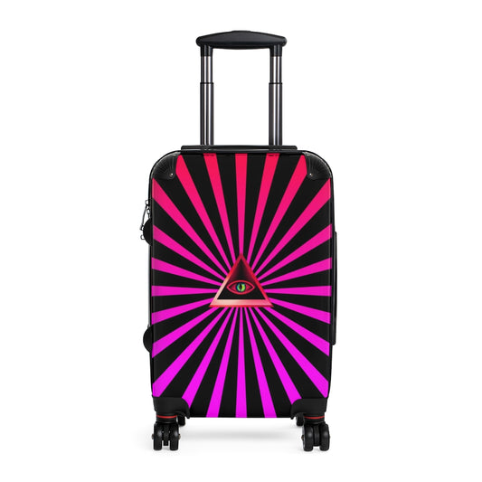 Getrott Pink Illuminati Eye with Rays Art Cabin Luggage Extended Storage Adjustable Telescopic Handle Double wheeled Polycarbonate Hard-shell Built-in Lock-Bags-Geotrott