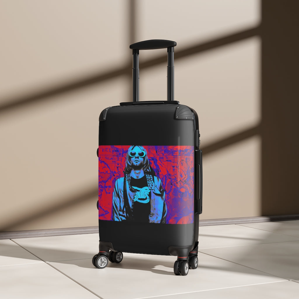Getrott Copy of Nirvana Blue Graffiti Kurt Cobain Punk Cabin Suitcase Inner Pockets Extended Storage Adjustable Telescopic Handle Inner Pockets Double wheeled Polycarbonate Hard-shell Built-in Lock