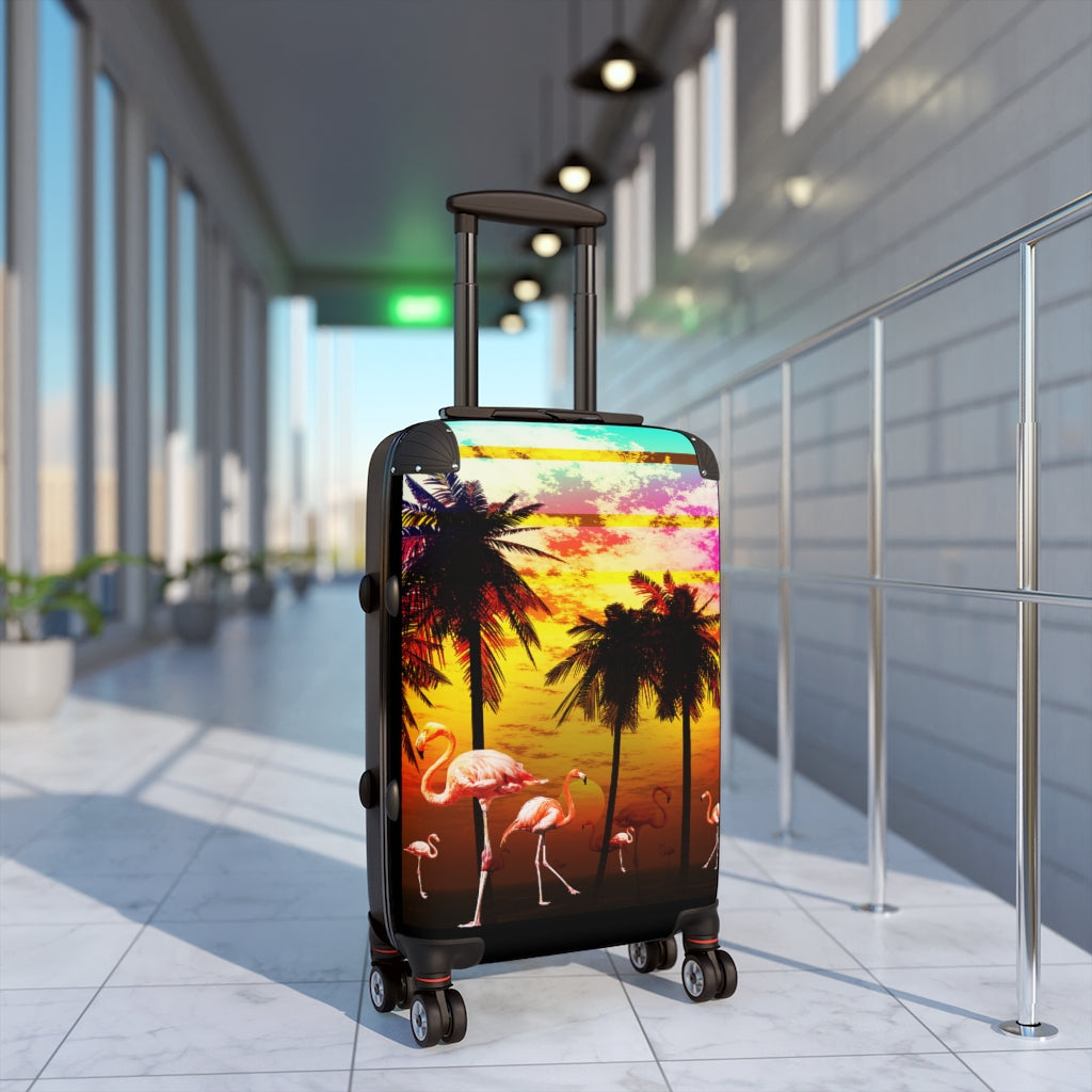 Getrott Beach Flamingos Sunset Art Cabin Suitcase Extended Storage Adjustable Telescopic Handle Double wheeled Polycarbonate Hard-shell Built-in Lock-Bags-Geotrott