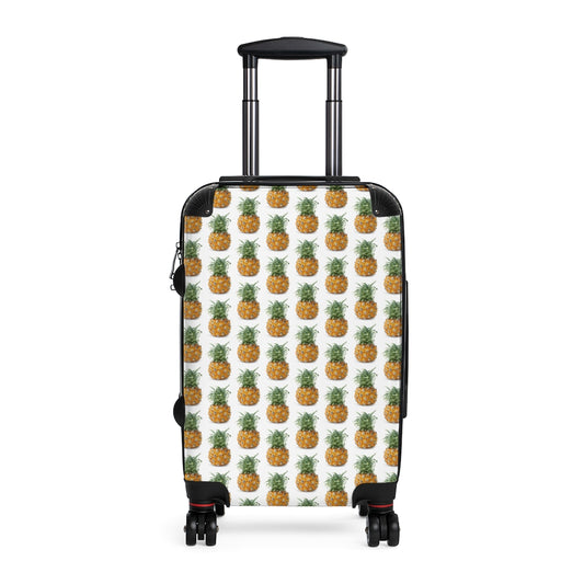Getrott Pineapple Fruit Print Pattern Cabin Suitcase Inner Pockets Extended Storage Adjustable Telescopic Handle Inner Pockets Double wheeled Polycarbonate Hard-shell Built-in Lock