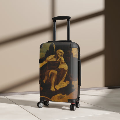 Getrott Saint Jerome in the Wilderness by Leonardo Da Vinci Black Cabin Suitcase Extended Storage Adjustable Telescopic Handle Double wheeled Polycarbonate Hard-shell Built-in Lock-Bags-Geotrott