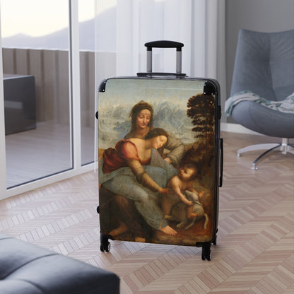 Getrott The Virgin and Child with Saint Anne by Leonardo Da Vinci Black Cabin Suitcase Extended Storage Adjustable Telescopic Handle Double wheeled Polycarbonate Hard-shell Built-in Lock-Bags-Geotrott