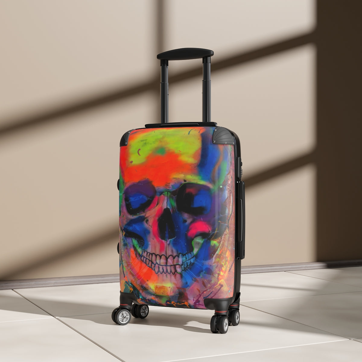 Getrott Eddy Bogaert Halloween Skull Graffiti Art Collection Poster 2 Black Cabin Suitcase Extended Storage Adjustable Telescopic Handle Double wheeled Polycarbonate Hard-shell Built-in Lock-Bags-Geotrott