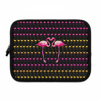 Getrott Pink Yellow Flamingos Kissing Pattern Black Laptop Sleeve-Laptop Sleeve-Geotrott