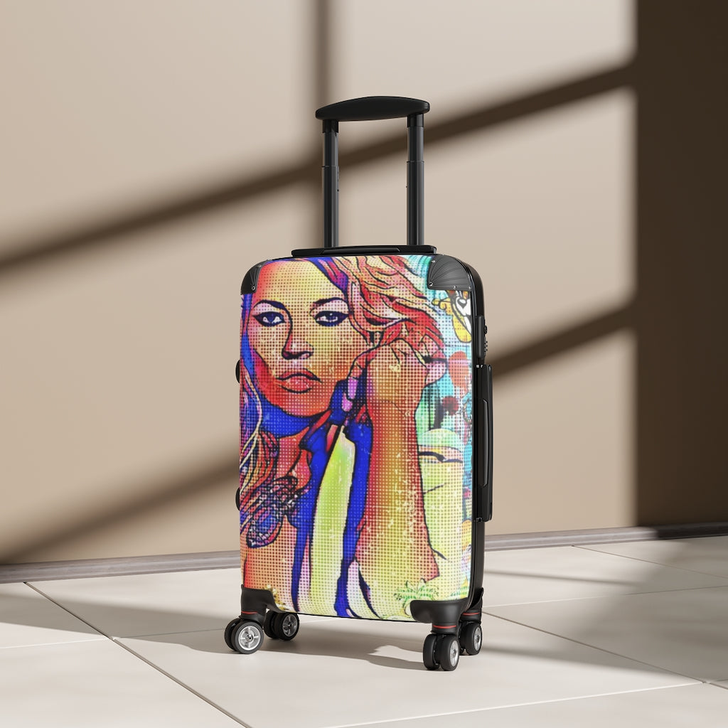 Getrott Eddy Bogaert Graffiti Art Girl Kate Moss Cabin Suitcase Extended Storage Adjustable Telescopic Handle Double wheeled Polycarbonate Hard-shell Built-in Lock-Bags-Geotrott